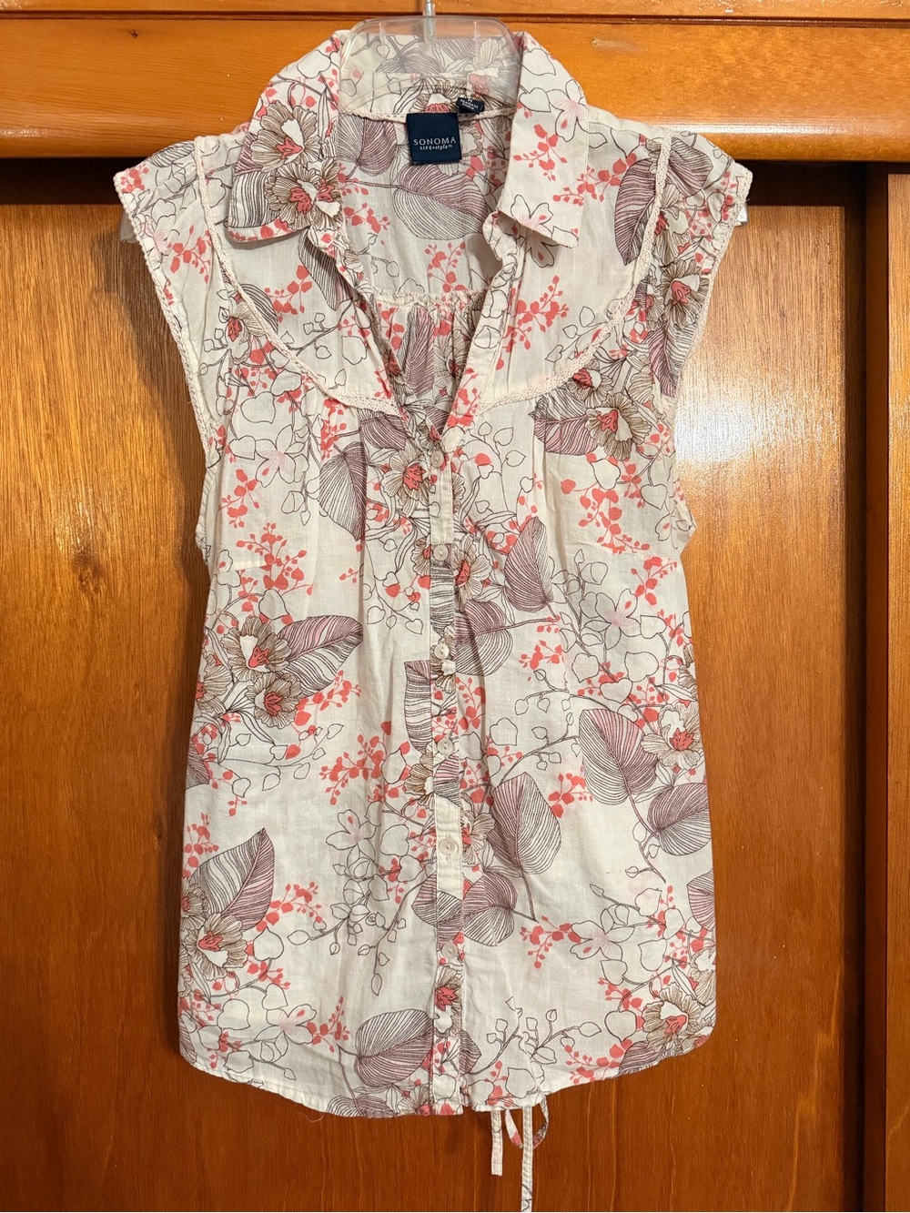 Sonoma Cream Blouse with Coral & Mauve Floral Print medium